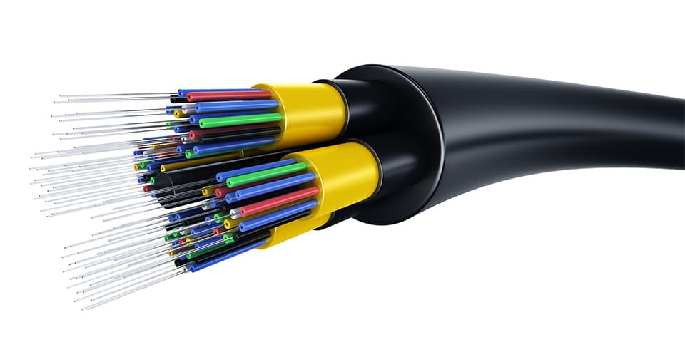 Fiber optic cable showing colorful internal strands and fiber structure