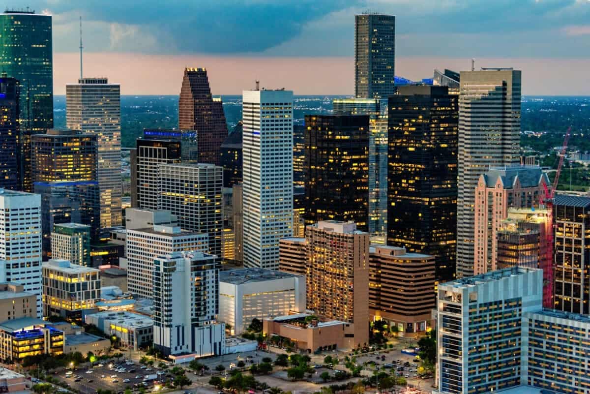 Houston skyline at dusk representing Texas-wide multi-site operations